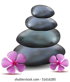 Pebble Stone Stack & Flowers (Vector)