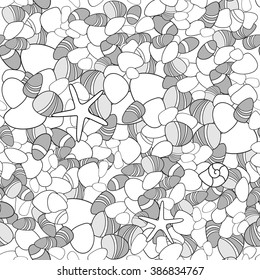 Pebble stone and starfish seamless pattern