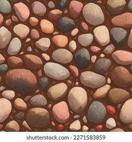 Piedras de guijarros o adoquines Ilustración detallada de pintura dibujada a mano con paleta de color marrón natural