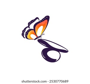 Pebbles with butterfly. Zen Balance and meditation soul in simple linear style. Spa wellness and massage salon editable stroke. Doodle design vector illustration