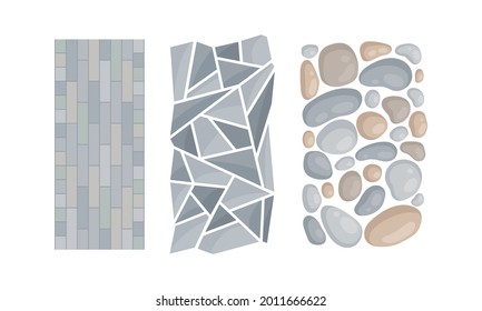 Pebbles and Flagstone for Pavement and Garden Walkway as Landscape Elements Vector Set