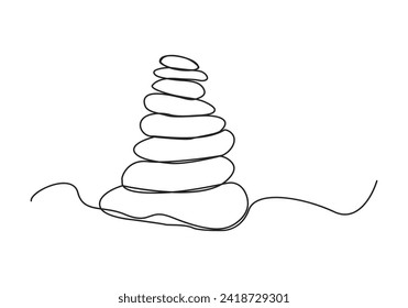 Burbujas en un plano de línea continuo. balanceo de rocas. Un dibujo de una pila de piedras planas balanceo de roca Zen. Concepto de paz.Dibujo vectorial Doodle
