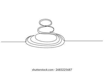 Pebbles in one continuous line drawing. rock balancing. One line drawing of a pile of flat stones Zen rock balancing.