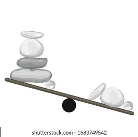 pebbles pyramid rocks on seesaw with another rock balaced. symbol isolated on white backgroud