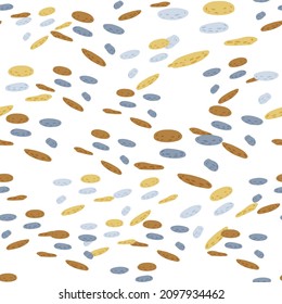 Pebbles seamless pattern. Beautiful texture gravel for fabric design. Repeated template stone in doodle style for fabric, wrapping paper, wallpaper, tissue. Vector illustration.