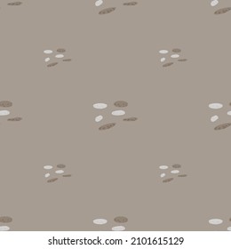 Pebbles seamless pattern. Beautiful texture gravel for fabric design. Repeated template stone in doodle style for fabric, wrapping paper, wallpaper, tissue. Vector illustration.