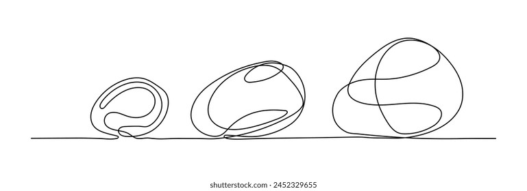 Pebbles shape drawing by continuos line, thin line design vector illustration. Spa wellness and massage salon editable stroke