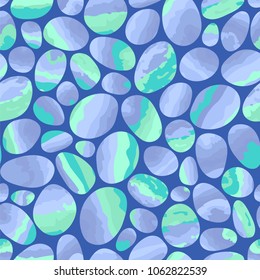 Pebbles under water. Seamless vector pattern with abstract ovals.