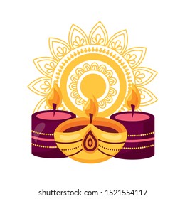 pebetero with candles diwali fest ethnicity icon vector illustration design