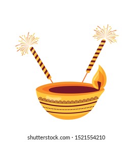 pebetero and fireworks diwali fest ethnicity vector illustration design