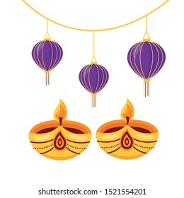 pebetero with lamps hanging diwali fest ethnicity icon vector illustration design