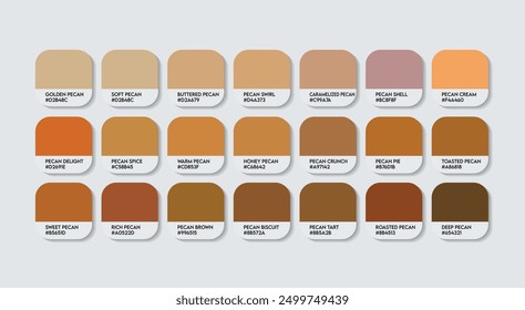 Pecan Color Palette, Pecan Color Guide Palette with Color Names. Catalog Samples of the Brown with RGB HEX codes and Names. Wood Color Palette Vector, Water-based Colors, and Fashion Trend colors