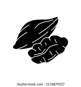 Icono de Pecan en glifo plano negro, estilo relleno aislado en fondo blanco