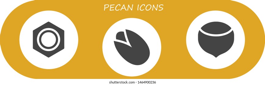 pecan icon set. 3 filled pecan icons.  Collection Of - Nut, Pistachio, Hazelnut
