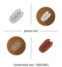 Pecan nut icon. Flat design, linear and color styles. Isolated vector illustrations