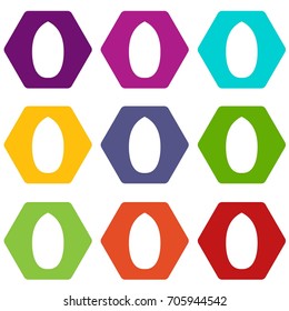 Pecan nut icon set many color hexahedron isolated on white vector illustration