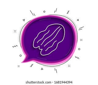 Icono de la línea de tuerca de pecan. Burbuja de chat con sombra. Signo de proteína sabrosa. Símbolo de comida vegana. Icono de tuerca de pecan fina de línea. Vector