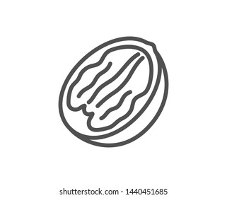 Pecan nut line icon. Tasty nuts sign. Vegan food symbol. Quality design element. Linear style pecan nut icon. Editable stroke. Vector