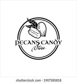 etiqueta del logotipo de la nuez de peca emblema plantilla de diseño gráfico para la idea de refrigerio orgánico con marco de círculo