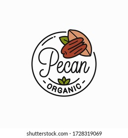Pecan nut logo. Round linear logo of pecan on white background