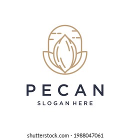 Pecan nut logo. Round linear logo of pecan design template