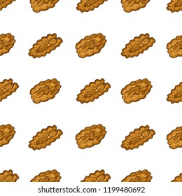 Pecan. Nut. Sketch. Wallpaper, seamless, texture. White background.
