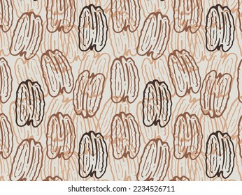 Pecan nuts seamless pattern. Healthy food brown beige wallpaper.	