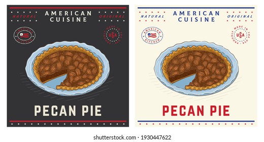 Pecan pie american dessert vintage retro poster