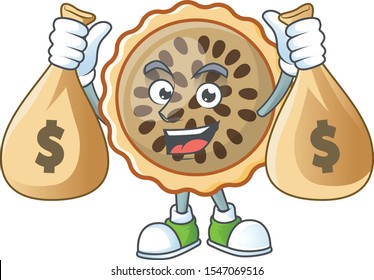 pecan pie with holding money bag mascot for icon character