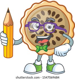 pecan pie holding pencil with cartoon character shape