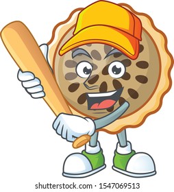 pecan pie with playing baseball mascot for icon character