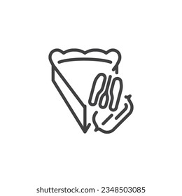 Pecan Pie slice line icon. linear style sign for mobile concept and web design. Piece of cake with pecan nut outline vector icon. Symbol, logo illustration. Vector graphics