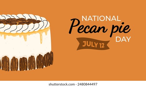 Pecan pie with whipped cream or ice cream cartoon set. Slice and whole pecan pie, pecan cake. Pecans nuts in shell in cute flat style. Pecan Pie appreciation day.