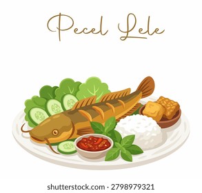 pecel lele Fried Catfish Rice Sambal Plate