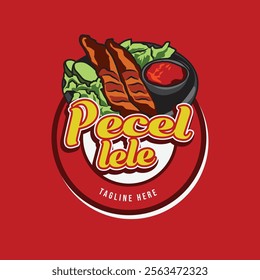 Pecel lele indonesia street food logo template illustration concept