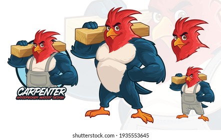 Pecker Wood Bird Carpenter Mascot design