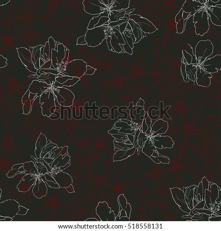 Peculiar seamless print with apple tree flower. Vector illustration.