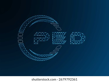 PED low poly letter logo vector design. PED lower poly logo design. Low poly logo.
