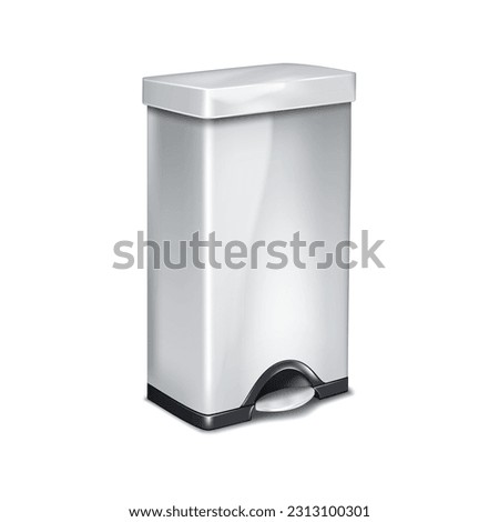 Pedal dustbin with hinged lid vector mockup. Blank dust bin isolated on white background mock-up. Garbage waste container, trash can realistic template