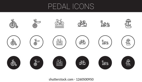 pedal icons set. Collection of pedal with bicycle, unicycle, bike, pedal boat. Editable and scalable pedal icons.