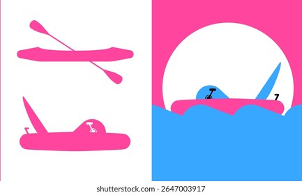 Pedalo and canoe icons  flat summer water activities

