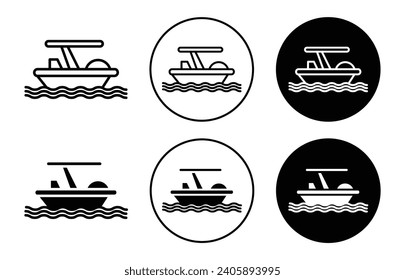 pedalo water boat icon logo. led foot peddle ship boat ride symbol or vector line art set