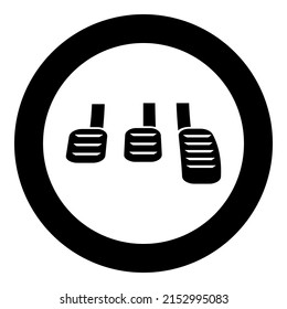 Pedals brake clutch accelerator manual transmission car icon in circle round black color vector illustration image solid outline style