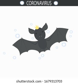 
Peddler of a coronavirus bat with a crown on his head.Vector. Cartoon illustration.