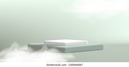 Pedestal 3d background with cubes steps and clouds or fog. Vector illustration