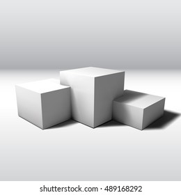 Pedestal with 3D cubes and shadow in the room