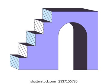 Pedestal with arch flat line color isolated vector object. Stone stairs. Editable clip art image on white background. Simple outline cartoon spot illustration for web design