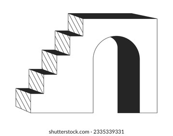 Pedestal con objeto vectorial aislado monocromo de arco plano. Escaleras de piedra. Dibujo de arte en blanco y negro editable. Ilustración simple de la mancha para el diseño de gráficos web