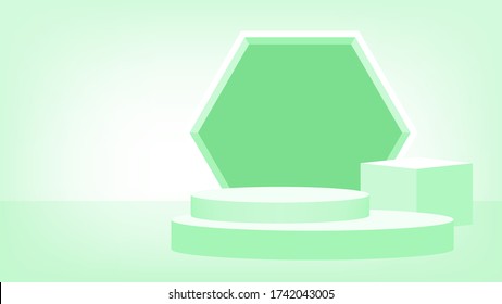 pedestal award 3d green pastel soft, podium stage show for victory champion position, pedestal circle box for cosmetics product display show, circle stand modern for product place and presentation