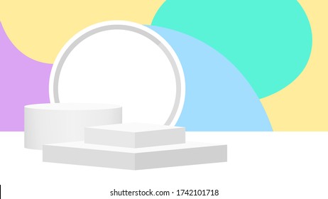 pedestal award 3d white grey on pastel background, podium stage for victory champion position, pedestal ellipse box for cosmetics product display show, circle stand modern for products make-up place